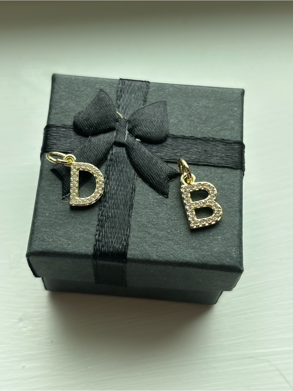Gold Plated Initial Pendant Necklace Charm B or D Pavé Letter Charm Dainty